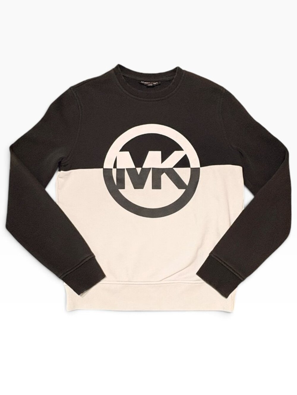 Michael Kors Logo Black White Colorblock Crewneck Fleece Sweatshirt Womens Small